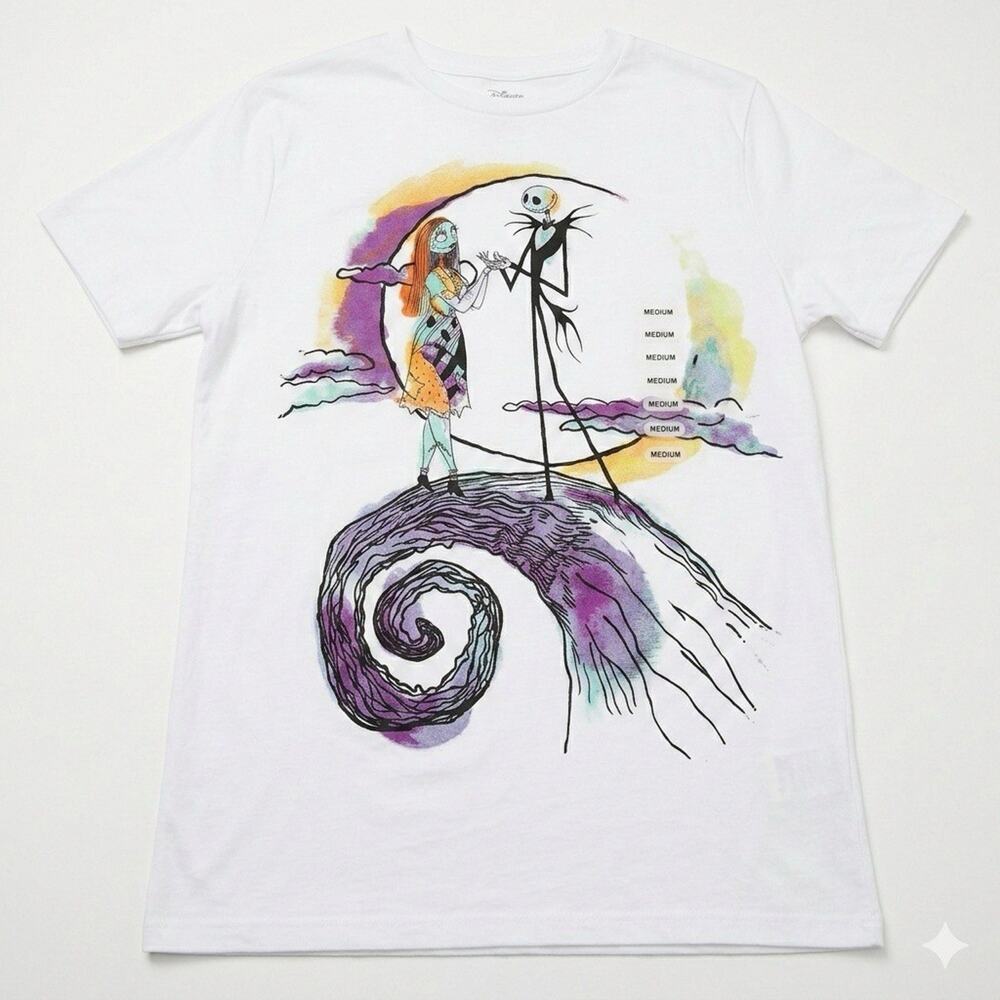 NWT Disney The Nightmare Before Christmas Jack & Sally Watercolor T-Shirt Size M
